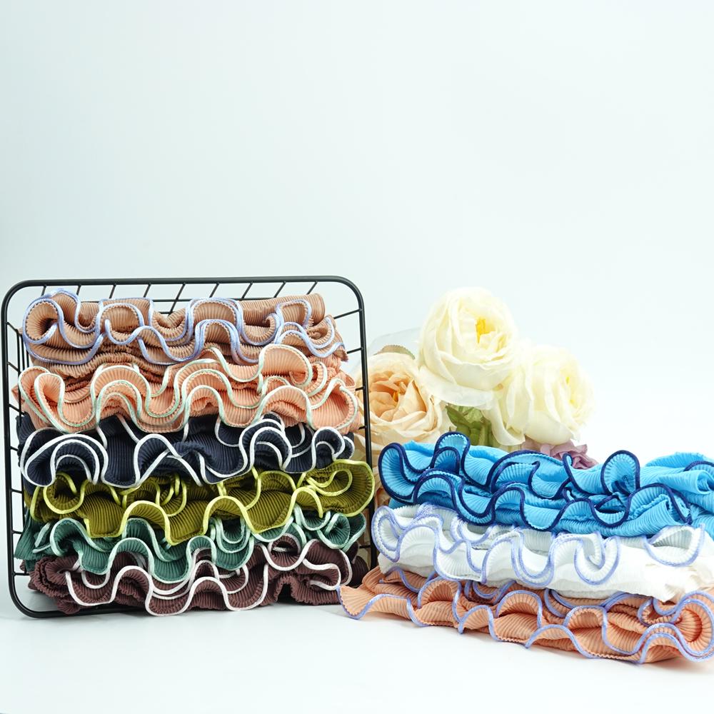 Trendy Women Plain Plaeted Chiffon With Rope Convenient Hijab Wrap Solid Color High Quality Muslim Head Scarf