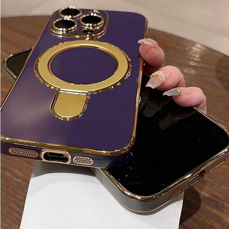 Magsafe Bracket Stand Holder Case for IPhone 15 14 13 12 Pro Max 15 Plus Slim Plating Magnetic for Iphone 15 Pro 14pro Max Cover