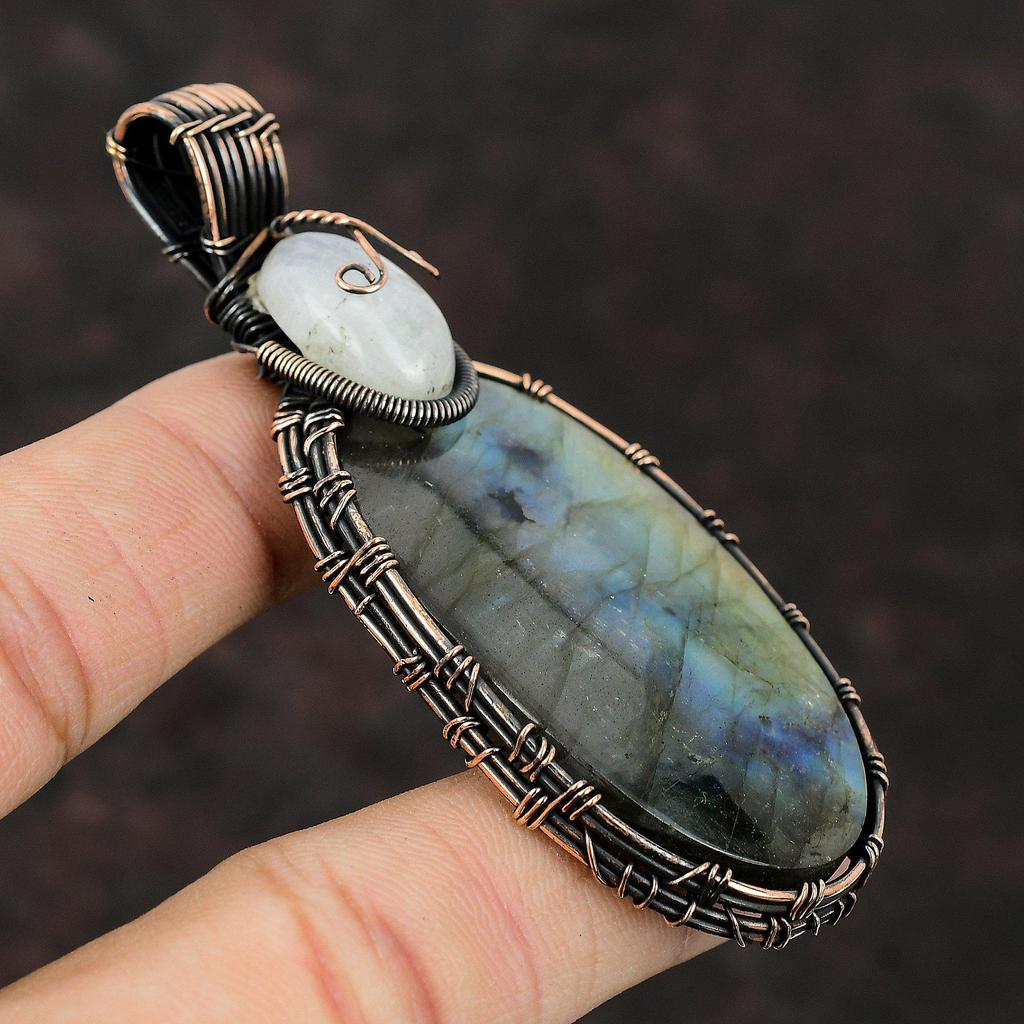 Labradorite Pendant Rainbow Moonstone Pendant Copper Wire Wrapped Pendant Handmade Pendant Gemstone Jewelry Gift For Mother Copper Jewelry