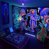 1pc Astronaut Fluorescent Tapestry, UV Responsive Forest Mushroom Tapestry, Galactic Space Tapestry