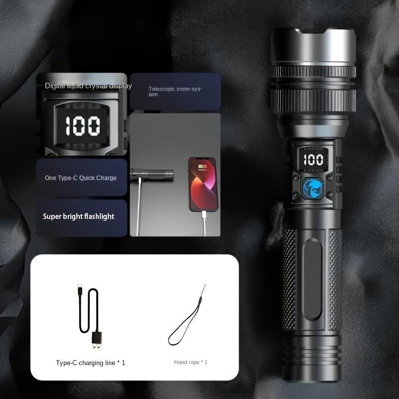 

Яркий светодиодный фонарик с цифровым дисплеем, перезаряжаемый через USB, алюминиевый выдвижной наружный аварийный светильник, 150 люмен, 3 режима, белый лазерный модуль Bright black