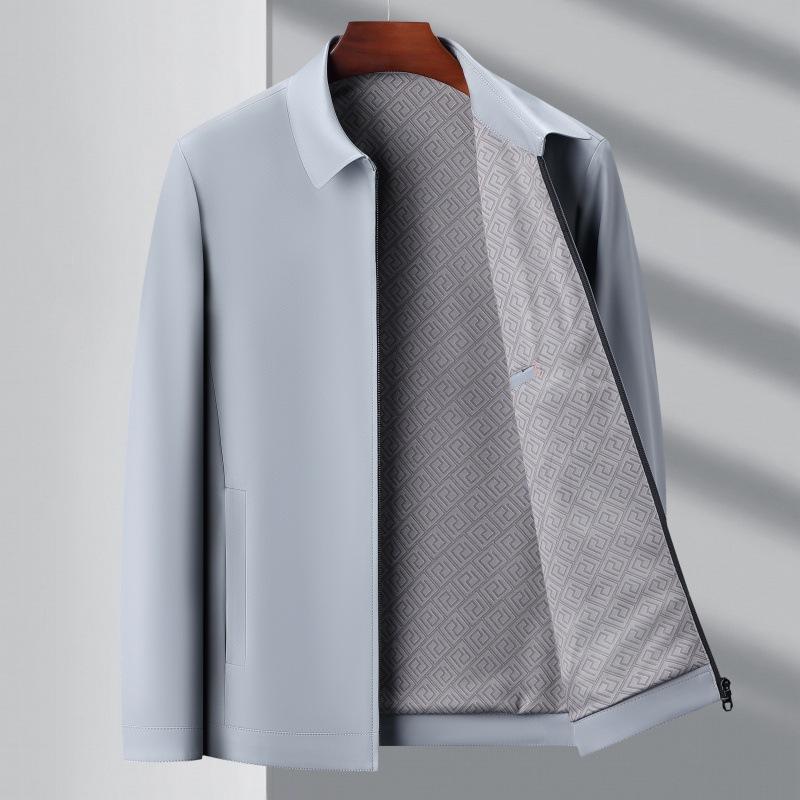 Dad's Lapel Jacket Spring and Autumn New Civil Servant Business Jacket Men's Middle-aged and Elderly Mulberry Silk Loose Top