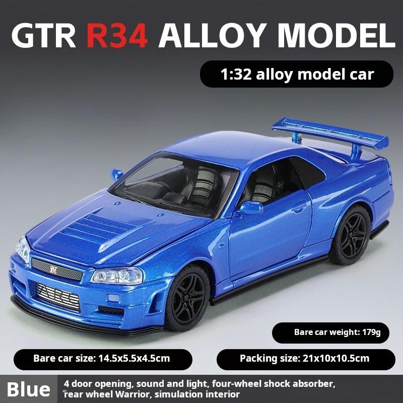 1:32 GTR R34 Super Racing Car Alloy Diecast Exquisite Model Fast Furious Sound Light Simulated Children Birthday Gift Boy Toy