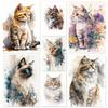 Retro Elegant Cute Watercolor Siamese English Short Cat Art Poster Oil Canvas Printed Mural Living Room Bedroom Home Decoration