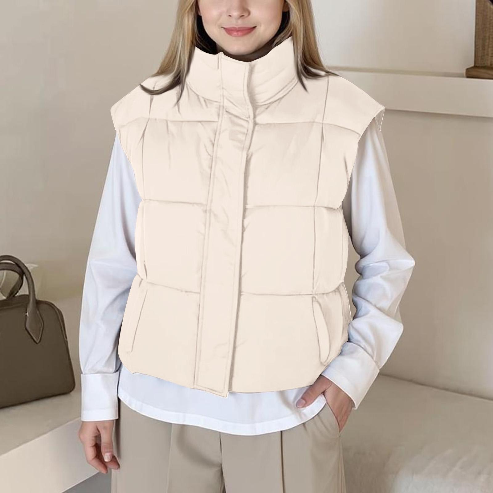 Women s Down Vest Sleeveless Winter Short Jacket Warm Lightweight Stand Collar Down With Pockets L
