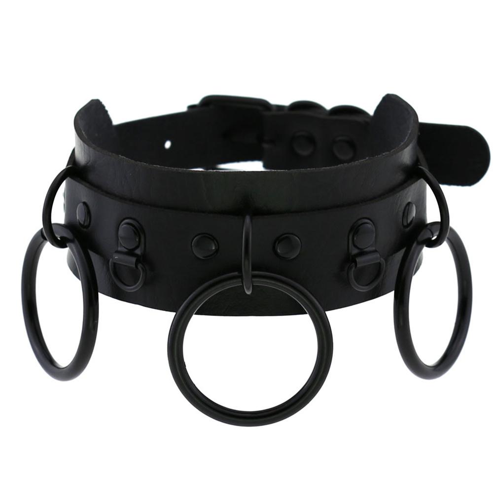 

Gothic Double Layer Pu Leather Collar Vintage Black Color Metal Circle Choker Necklace For Women Vintage Sexy Jewelry
