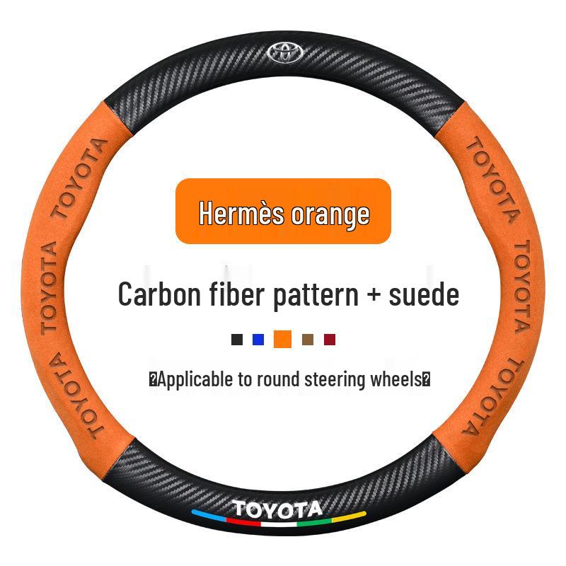 Real Leather Suede Steering Wheel Cover for Toyota Corolla, RAV4, IZOA CHR, Camry, and Highlander 38cm