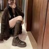 Women Fashion Boot Autumn Winter Thick Heel Roughened Elastic Korean round Toe Mid Calf Rubber Outsole