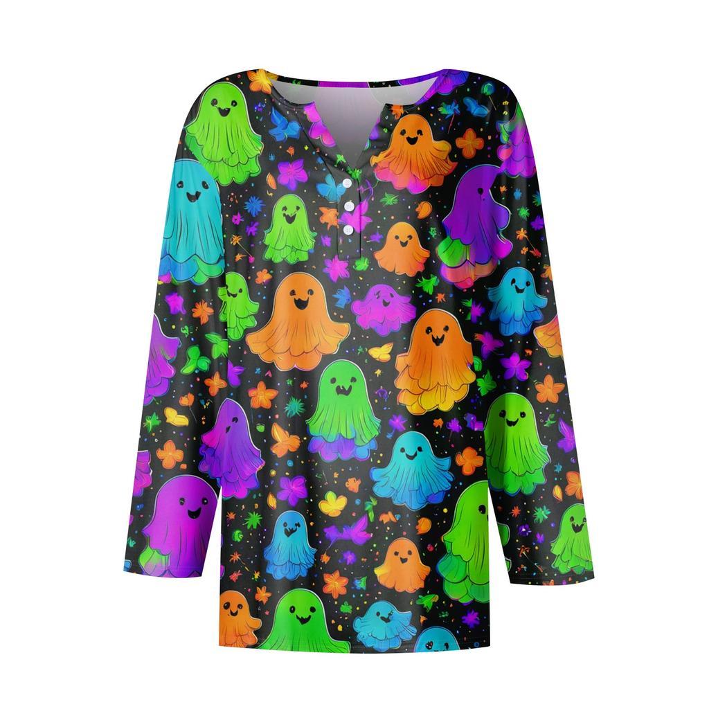 Women's Casual Fashion Sexy Comfortable V-Neck Halloween Seven Sleeve Top
