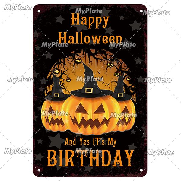 [MyPlate] Halloween Metal Sign Vintage Tin Sign Cafe Bar Decorative Plaque Home Decor Party Wall Sticker Witch Poster Gift