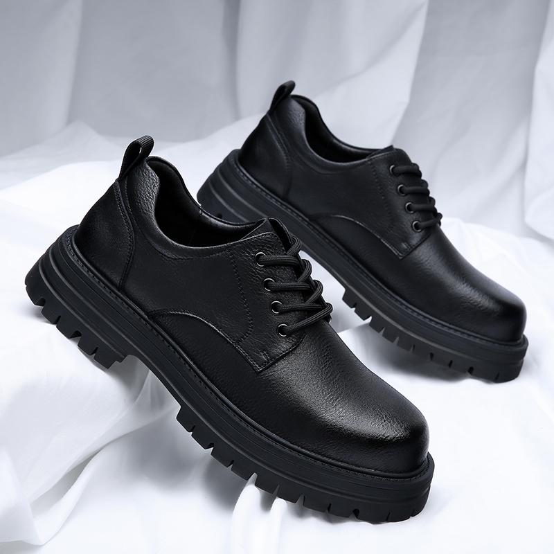 New Genuine Leather Men Casual Shoes Winter British Style Thick Bottomed Work Clothes Shoes Men Designer Large Toe Leather Shoes