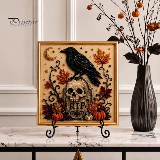 Ghost Pumpkin Art Craft Halloween Faux Pearl Kit, 3D Painting DIY Spooky Gem for Beginners Cute Set Adults, Autumn Home Wall Decor Crafting