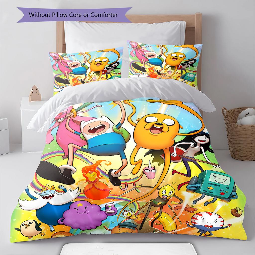 Adventure Time Pattern Bedding,Quilt Set Quilt Cover Pillowcase Home Decoration Birthday Gift (1 * duvet cover + 2 * pillowcase, without core)