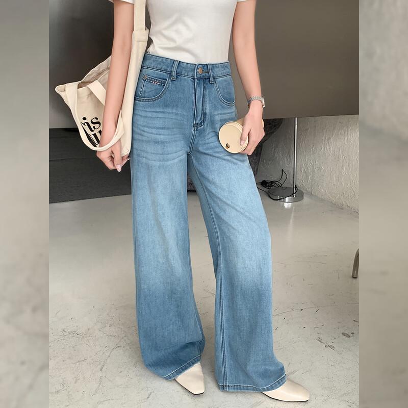 Bailuyu Women s High-Waist Embroidered Straight-Leg Denim Jeans S