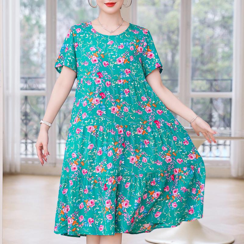 Elegant Women's Summer Sundresses Loose Korean Style Clothes Women  New Vintage Print Midi Dress
