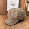 British retro plaid woolen newsboy hat women's metal standard octagonal hat beret autumn and winter cap modifying face shape