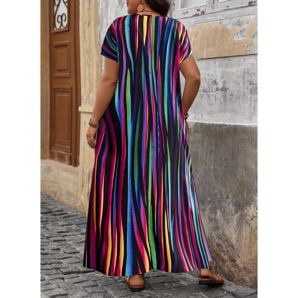 IHUASU Spring Summer Women's Fashion Print Under Slit Plus-size Women's Dress Women