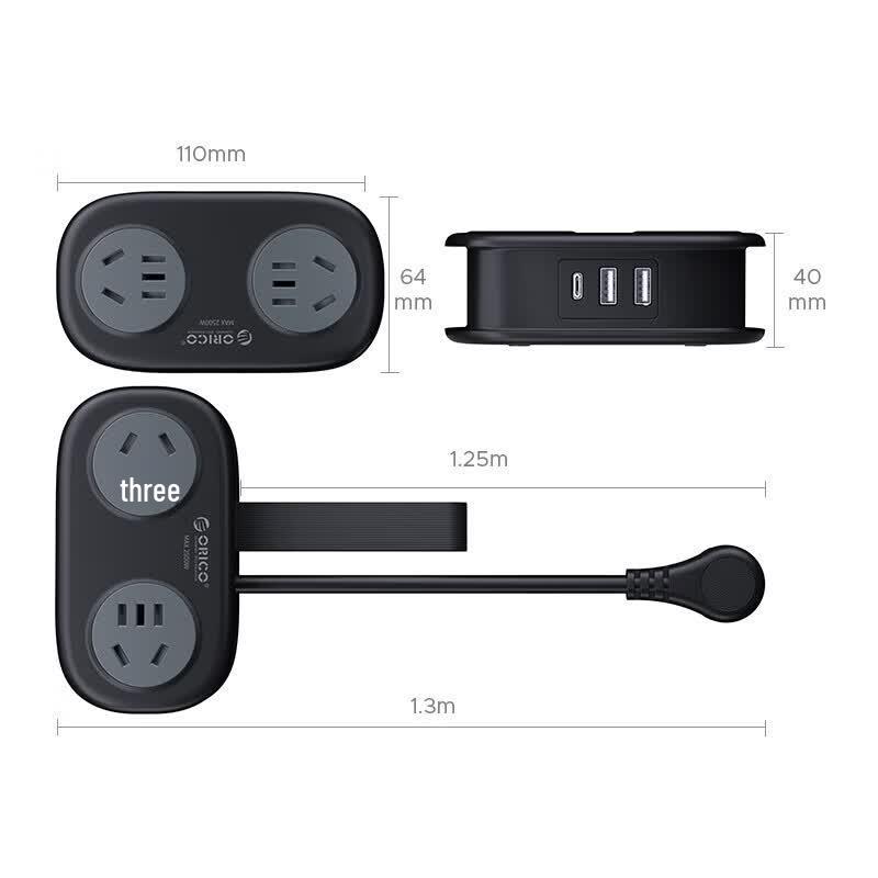 ORICO Portable Travel Power Strip with USB and Winding Storage CN plug (adapter included)