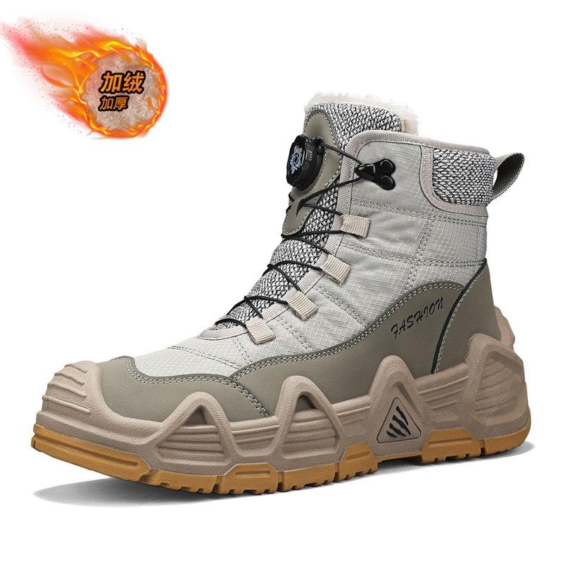 Outdoor snow boots winter new high-top non-slip wear-resistant fleece hiking shoes rotating buckle thermal cotton boots