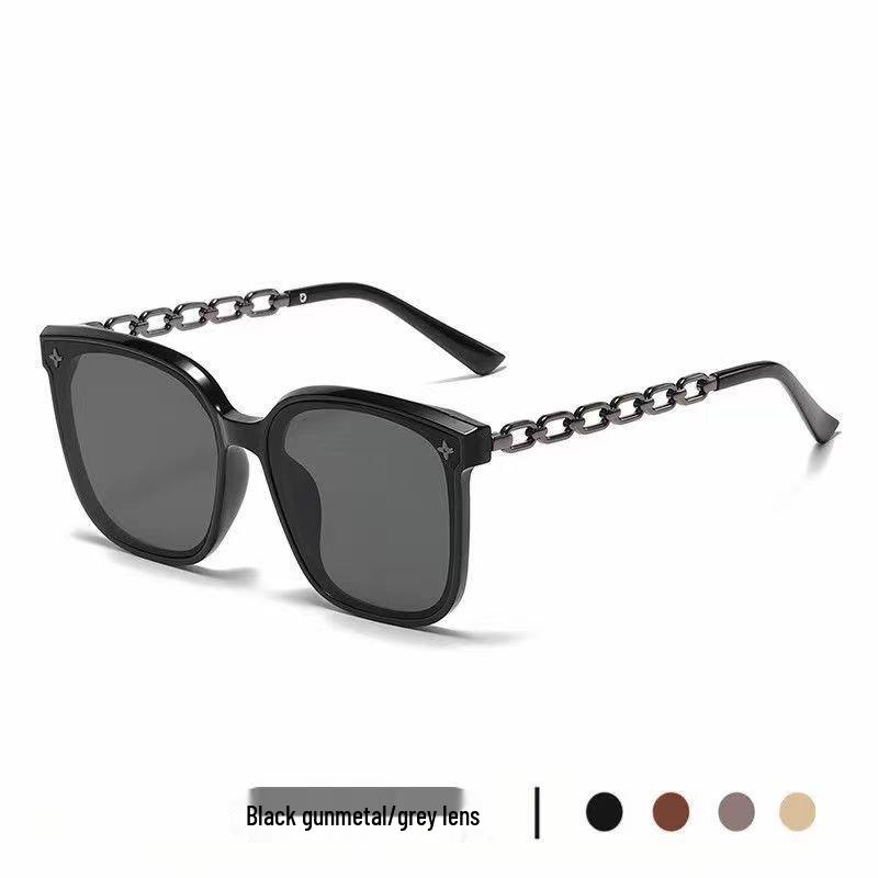 Women's Large Square Frame Sunglasses - High-End Chain Style, Anti-UV, Trendy Net Red Design.