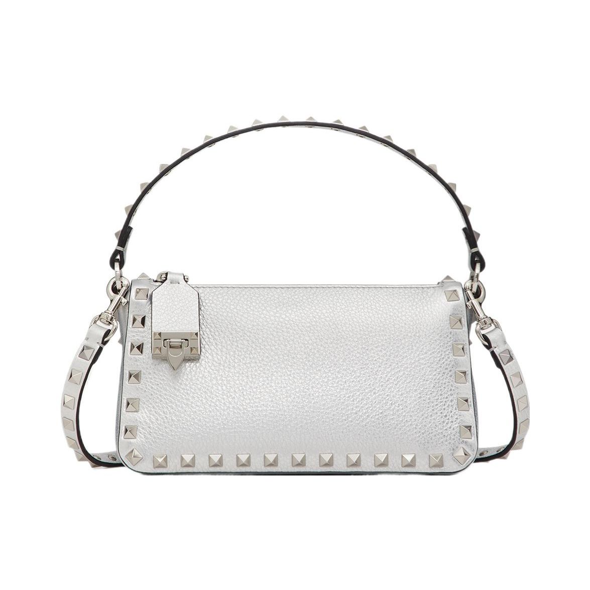 

Valentino Rockstud Removable Shoulder Strap Pebbled Calfskin Baguette Shoulder Bag Women Bags Silver WB0J47IHGS13 Box(Basic Set+Box)