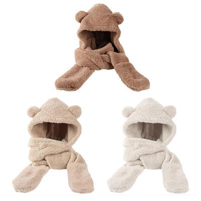 Moda Kış Kadın Yenilikçi Bere Şapkalar Sıcak Ayı Peluş Rahat Şapka Seti Şapkalar Katı Hediye Cas A3O2