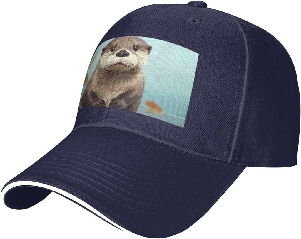 Cute Otter Animal Print Baseball Cap Polyester Adjustable Casual Summer Baseball Hat for Adults