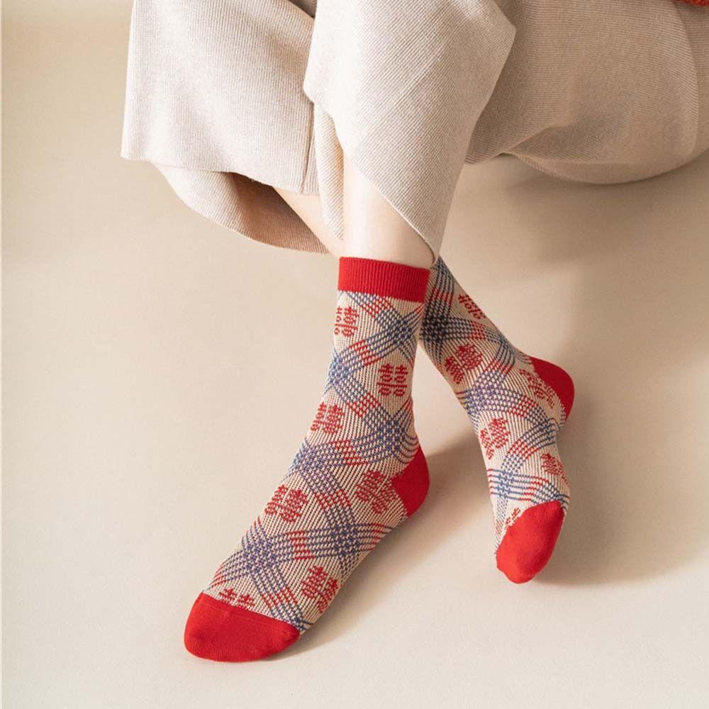 Cotton Socks Middle Tube Socks Soft Autumn Winter Red Socks New Year Women's Socks Autumn