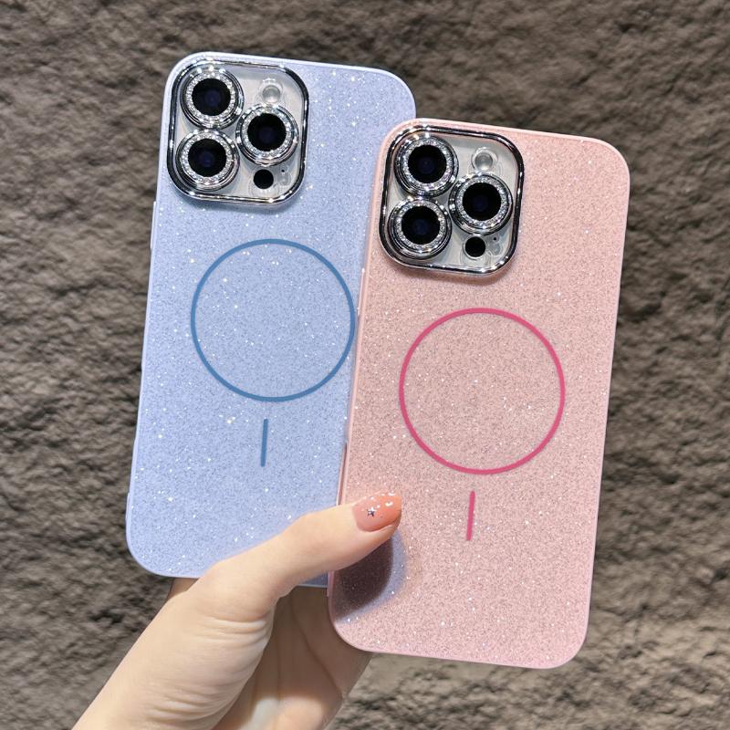 Glitter Camera Protector Magnetic Phone Case for iPhone 16 14 15 Plus 11 12 13 Pro Max Luxury Wireless Charge Shockproof Cover