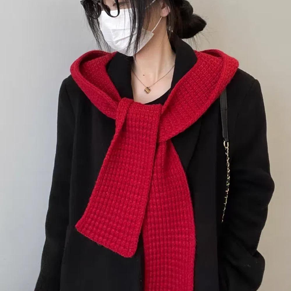 Acrylic Fibres Knitted Hooded Caps Soft Winter Neckerchief Hat Neck Collar Beanies Caps  Keep Warm