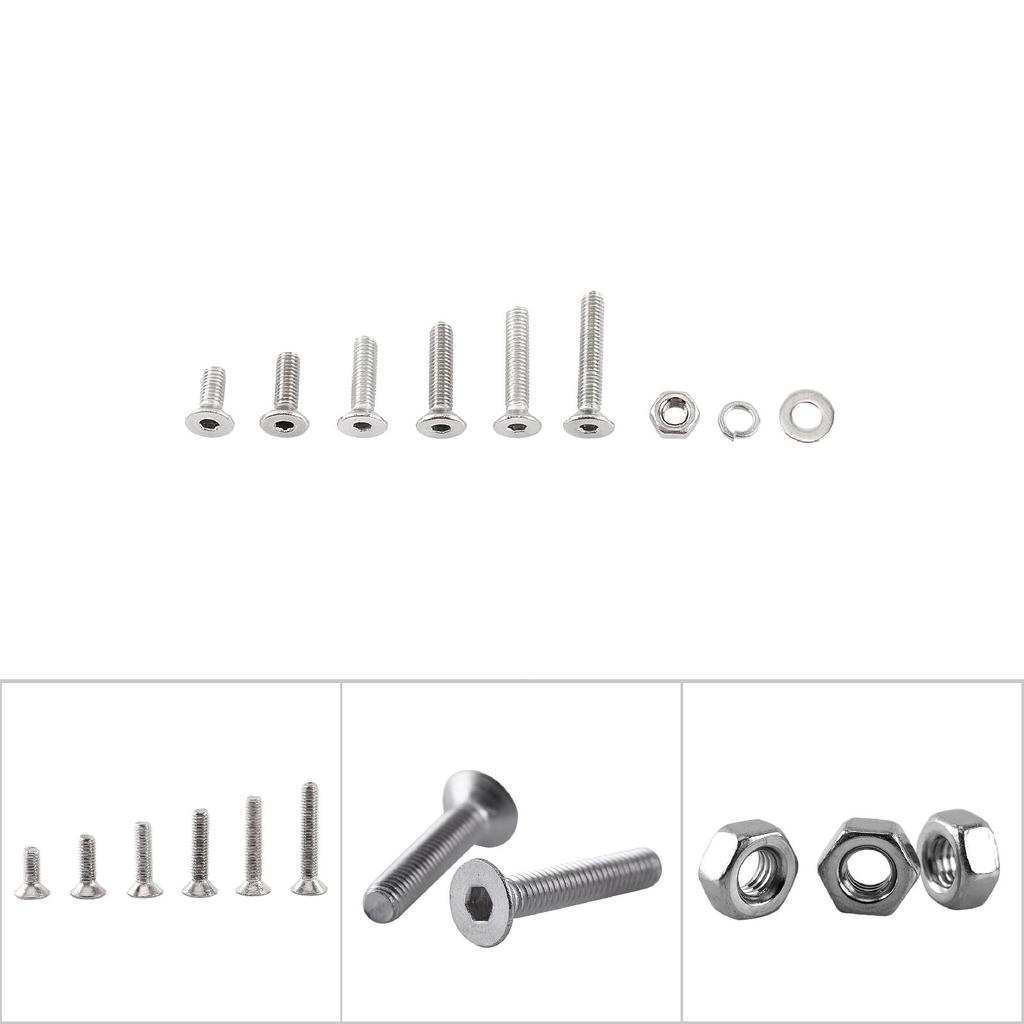 M3 304 Stainless Steel Hex Socket Screws Bolt With Hex Nuts Washer Assortted Set(Flat Head)