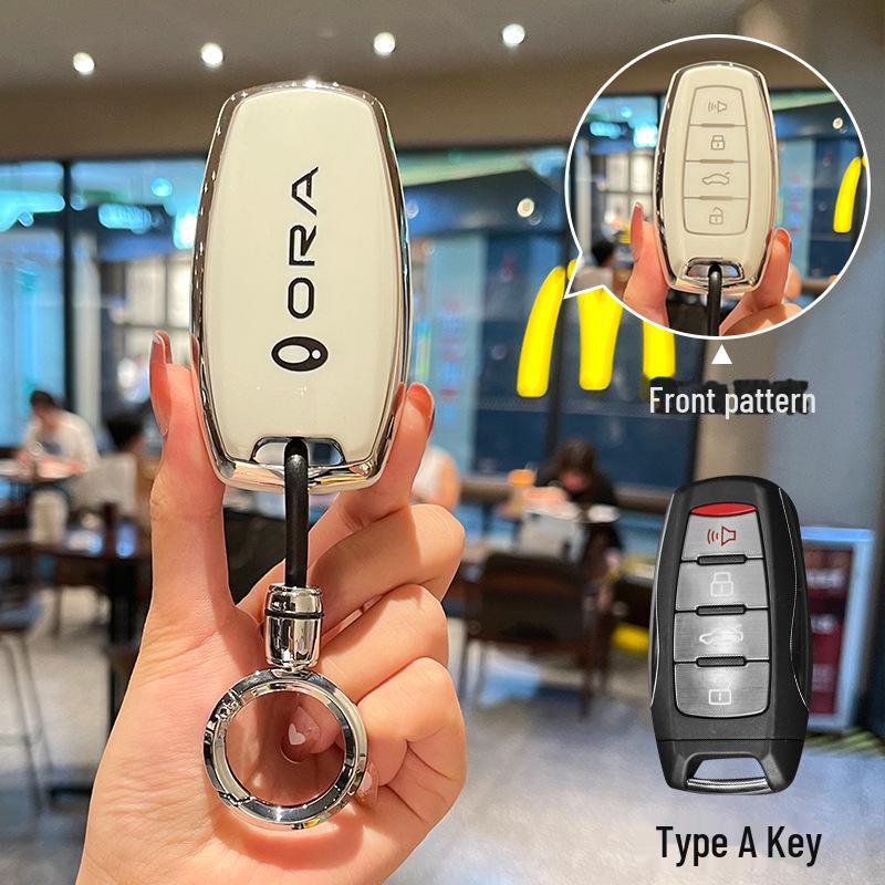 Black Cat Key Cover for Great Wall Euler Good Cat, Lightning Cat, White Cat, Ballet Cat. TPU Protective Shell with Full Coverage Buckle.