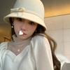 Autumn and Winter Face Showing Small Wool Basin Hat for Women  Retro Hepburn Style Bow Top Hat  Elegant White Woolen Fisherman Hat
