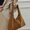 Korean Style Handheld Bucket Bag for Women, New Vintage Style Suede Leather Underarm Tote Bag