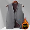 Men Vest Coat V-Neck Sleeveless Single Breasted Waistcoat with Pockets Solid Color Thickened Velvet Lining Coldproof Vest