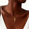 Vnox Compact Cross Pendant Necklace For Women, Stainless Steel Gold Color Religion Charm Choker Jewelry Lucky Gift