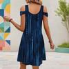 Women Plus Size V Neck Cold Shoulder Abstract Printed Short Sleeve Curved Hem Dress