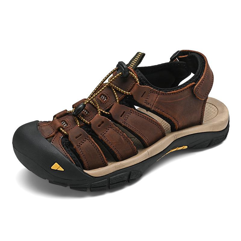 

Летние сандалии из натуральной кожи на толстой подошве с закрытым носком, мужская пляжная обувь, обувь для пересеченной местности, большой размер, уличная повседневная обувь 48