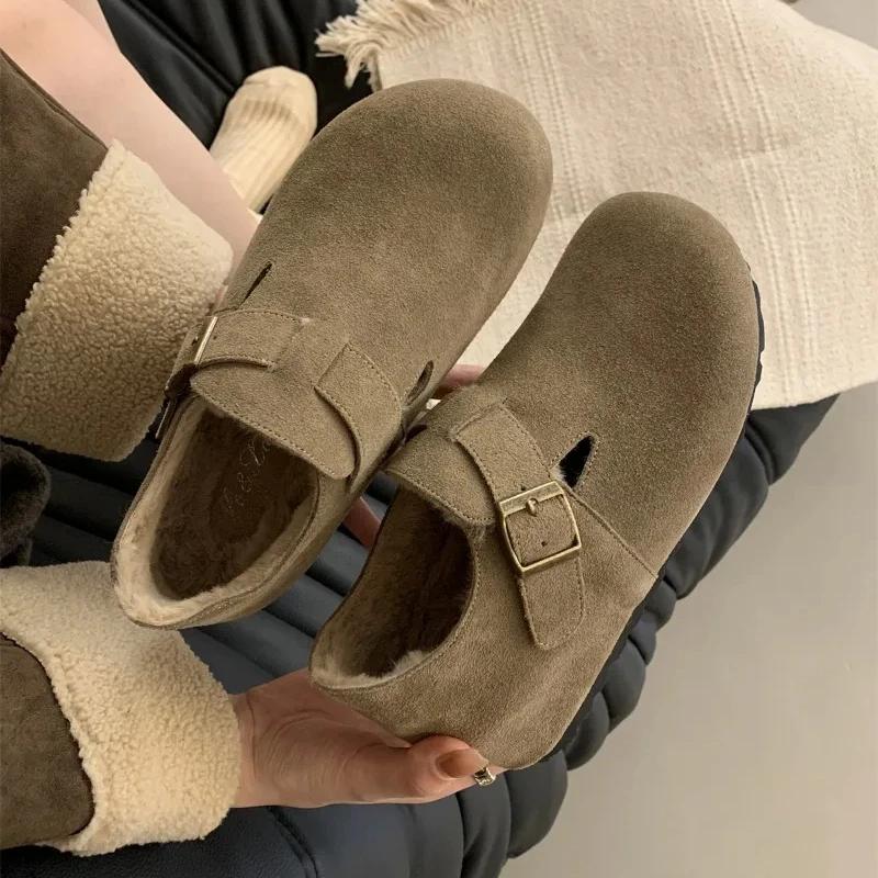 Dámské boty 2024 Značkové S přezkovým páskem Dámské baleríny Módní Kulatá špička Ležérní baleríny Dámské Zimní Plus Sametové Lehké Ploché Nízké podpatky