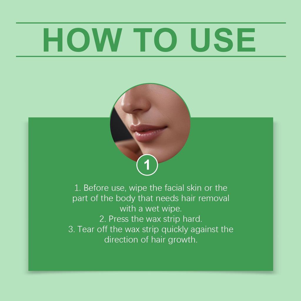 EELHOE Gentle Facial Hair Removal Wax Strips - No Residue, Portable & Easy for Daily Use