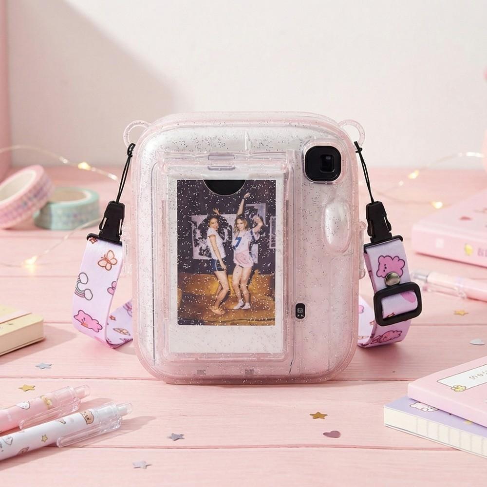 Translucent Glitter Instant Camera Case with Cartoon Sticker 3 in 1 Protective Cover Crystal for Fujifilm Instax Mini 13