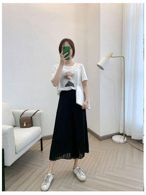 Chiffon Wide-Leg Pleated High-Waist Slimming Loose Fit Nine-Point Skirt Pants for Women