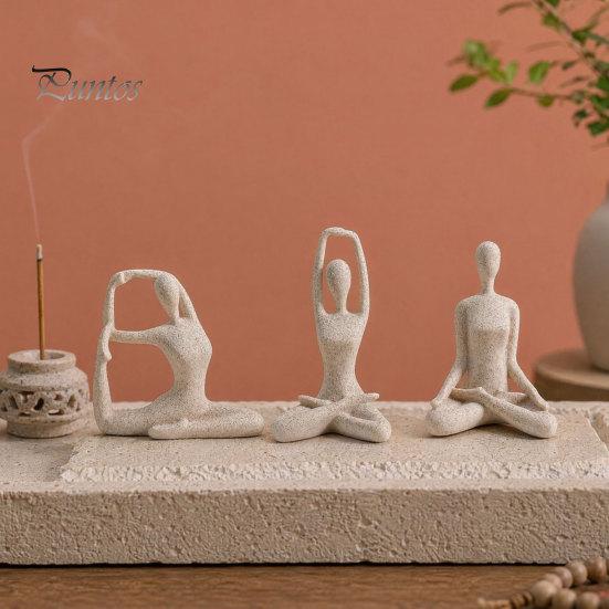 Contemporary Interior Accents 3Pcs Abstract Yoga Figure Sculpture Set, Hollow Dancer with Glossy Gold Matte Silver Black Luxury Resin Crafts