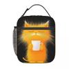 A Yellow Kitten Drinking Coffee Design Insulated Lunch Bag for Women Kids Leakproof Food Boxes Thermal Lunch Box Tote