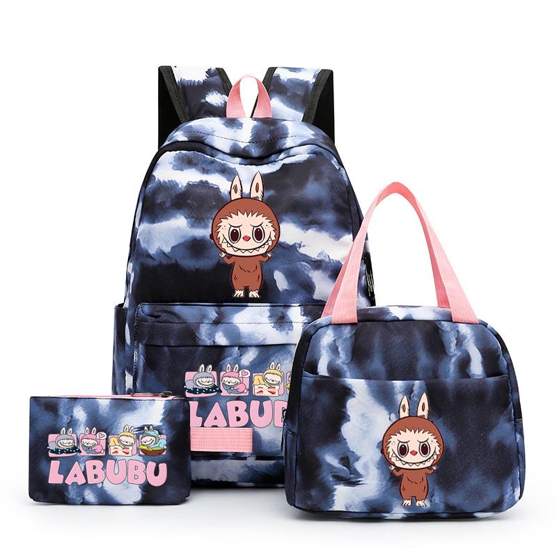 3Pcs/set  Printed Backpack with Lunch Bag Pencil Case Boy Girl Knapsack Teenage Student Large Capacity Colorful Bookbag