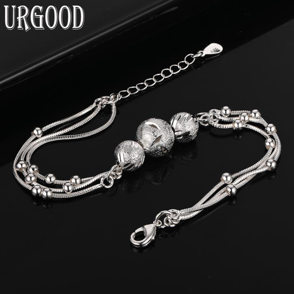 925 Sterling Silver Snake Chain Bead Bracelet Wedding Jewelry