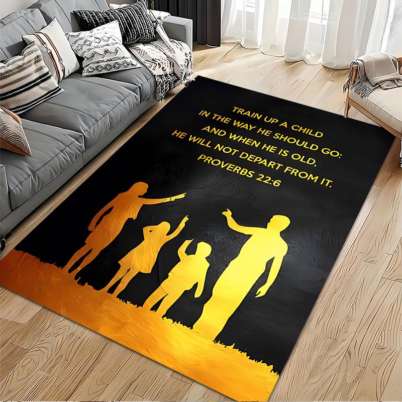 Bible Verse Family Silhouette Carpet Suitable As a Non-slip Mat for the Living Room or Bedroom Sofa