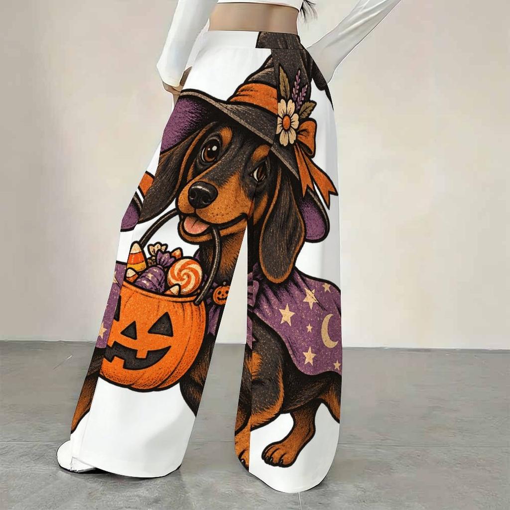 Women Plus Size Loose Straight Leg Pants Halloween Cartoon Duck Printed Full Length Casual Trousers