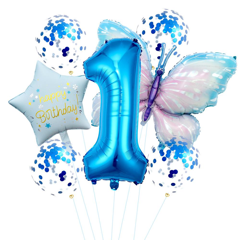 Butterfly 32 Inch Digital Flower Aluminum Film Balloon Set Baby Birthday Balloon Party Decoration Scene