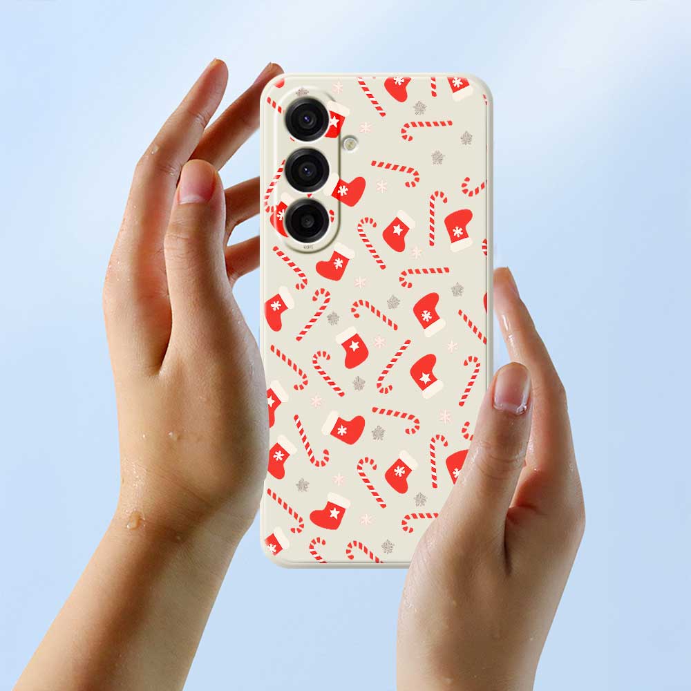 For Samsung Galaxy A17 5G Case Red Canes and Stockings Pattern Printing Straight Edge TPU Phone Back Cover